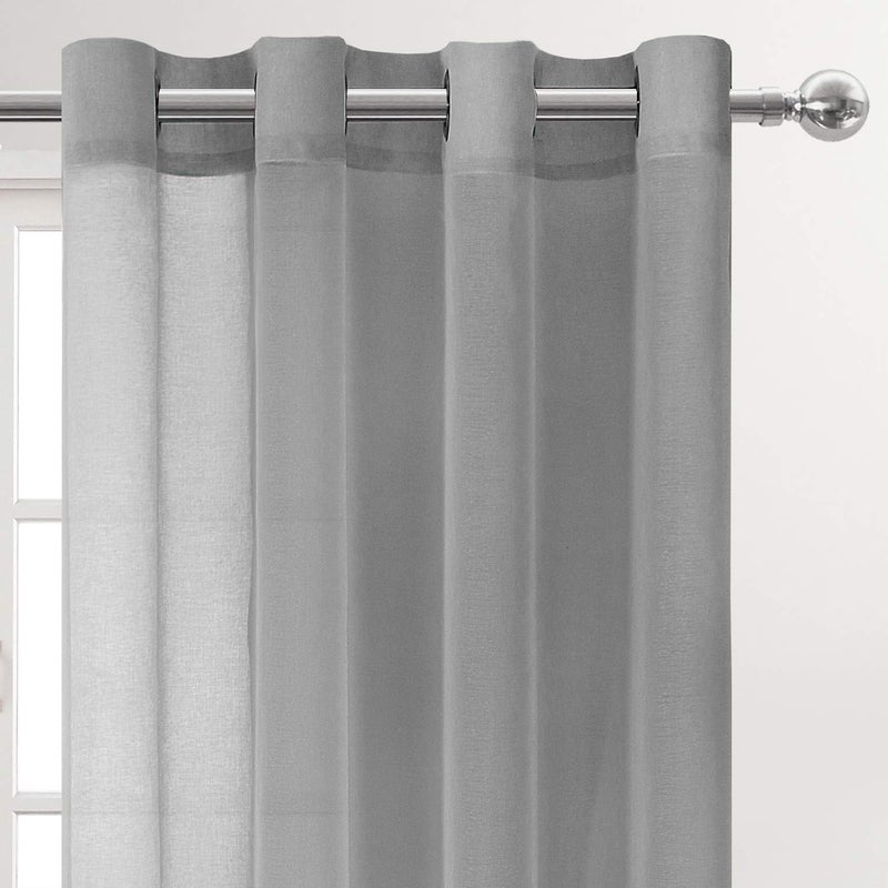 DWCN Sheer Curtains for Living Room Grey Faux Linen Look Voile Drapes Grommet Window Curtain 52 x 84 Inch Long, Set of 2 Panels - Image 3